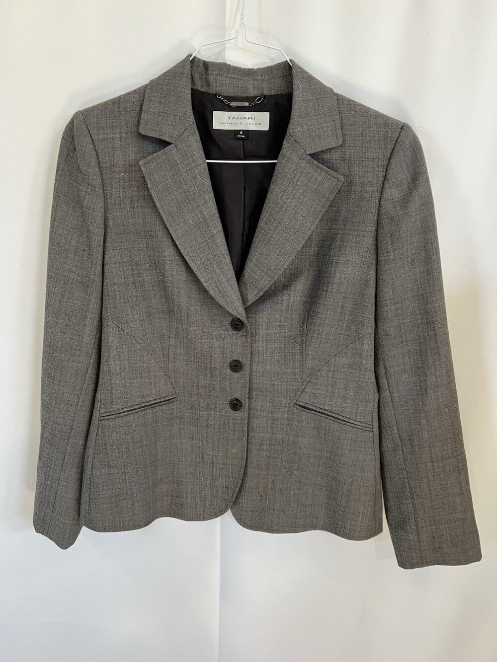 Tahari Arthur S. Levine Size 6 Gray Buttoned Lined Career Blazer Jacket Women's